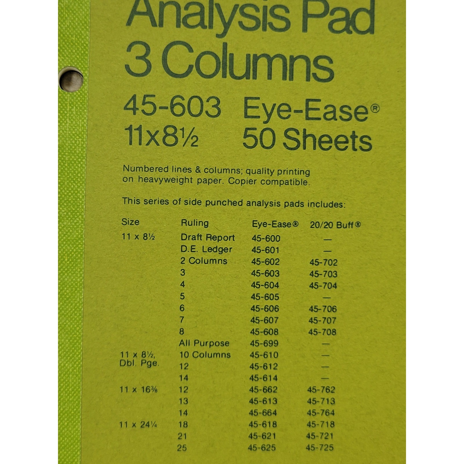 National 45-603 Analysis Pad 3 Columns Eye-Ease 11×8.5 50 Sheets Vintage USA
