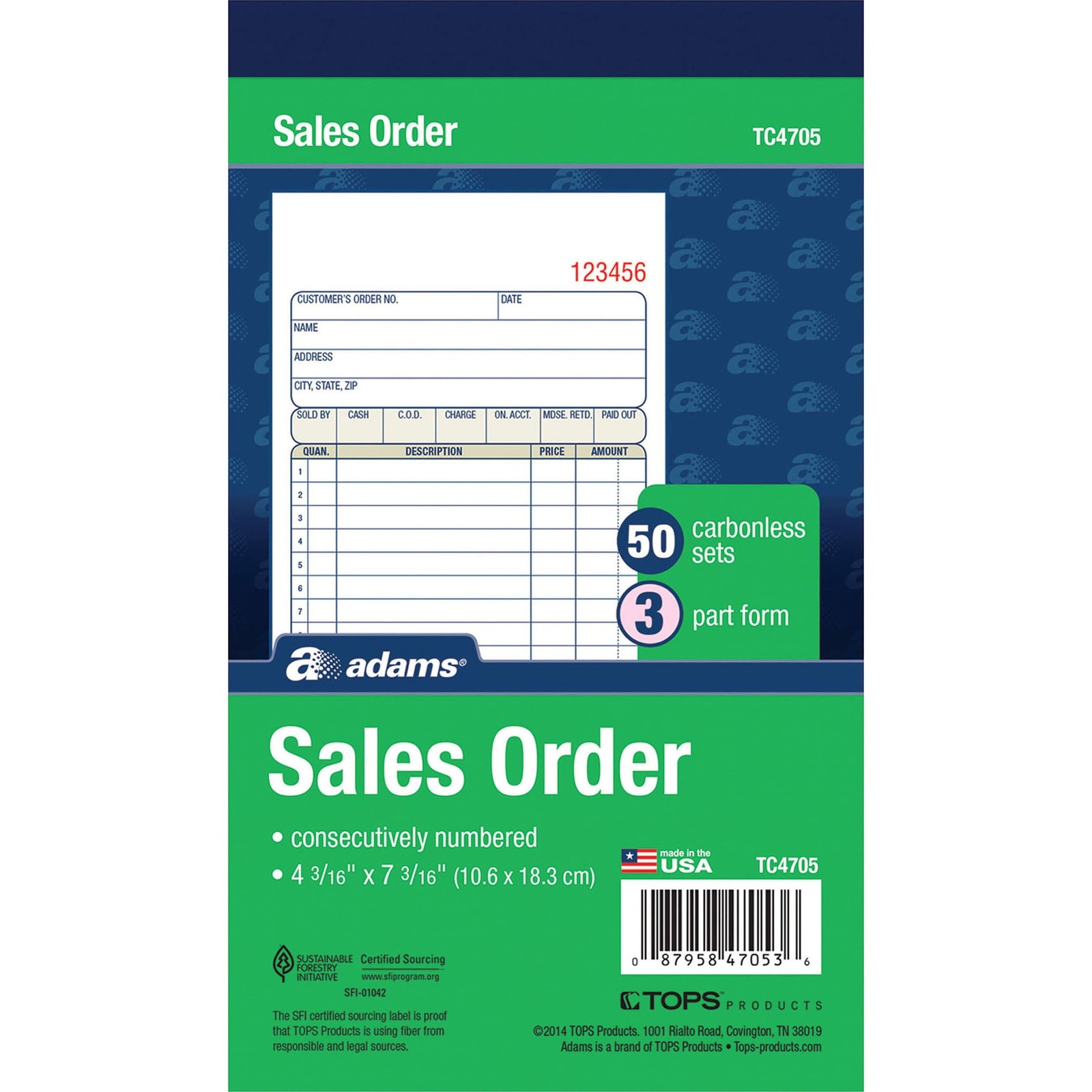 Sales Order Book, 3-Part, Carbonless, 4-3/16″ X 7-3/16″, 50 St/Bk