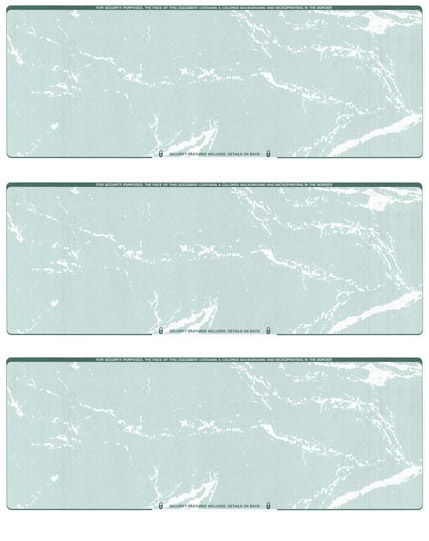 100 Blank Check Stock Paper – 3 on a Page Business – Green Marble