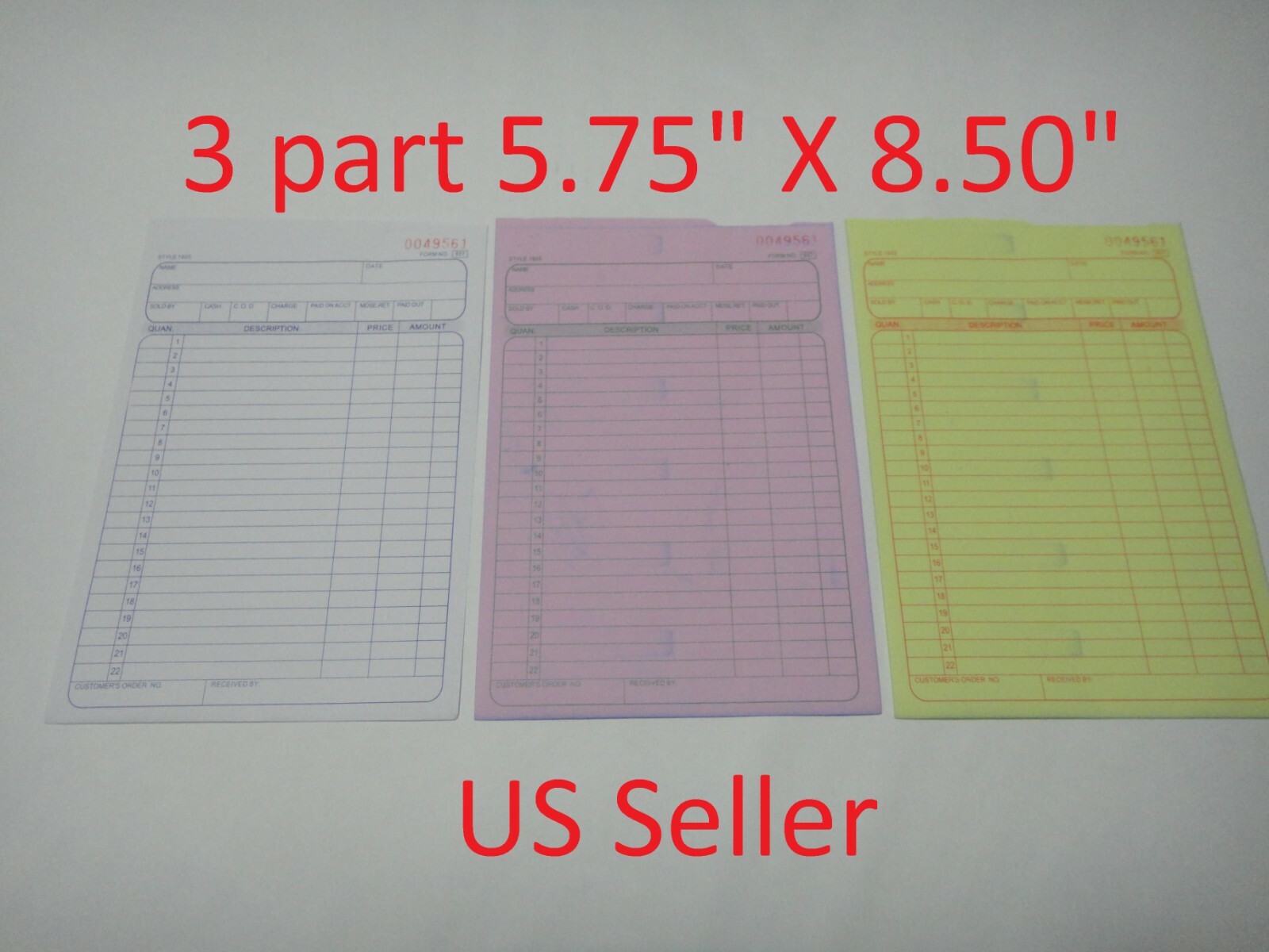 3 part Sales Order Book Receipt Invoice Triplicate 30 sets forms 5.75″ X 8.50″