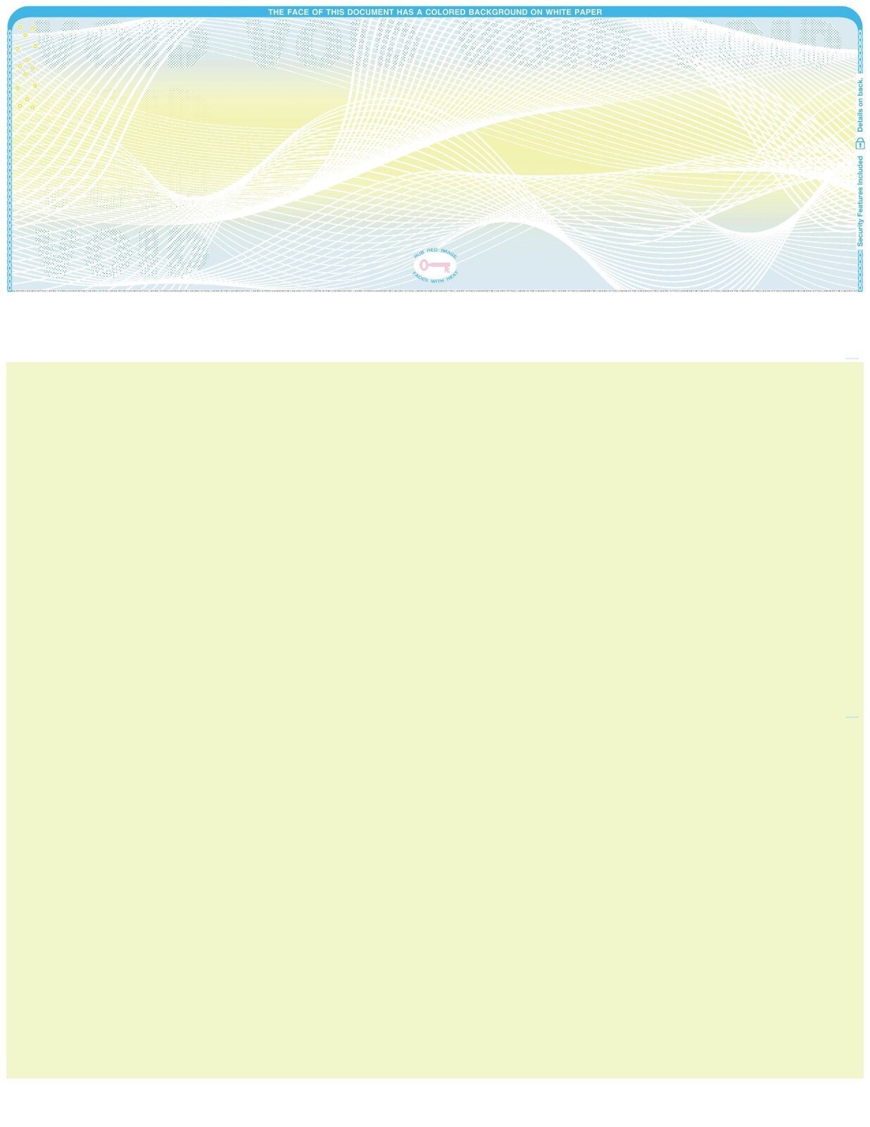 Blank Check Stock Paper – Check on Top- High-Security – 3 Prismatic Colors
