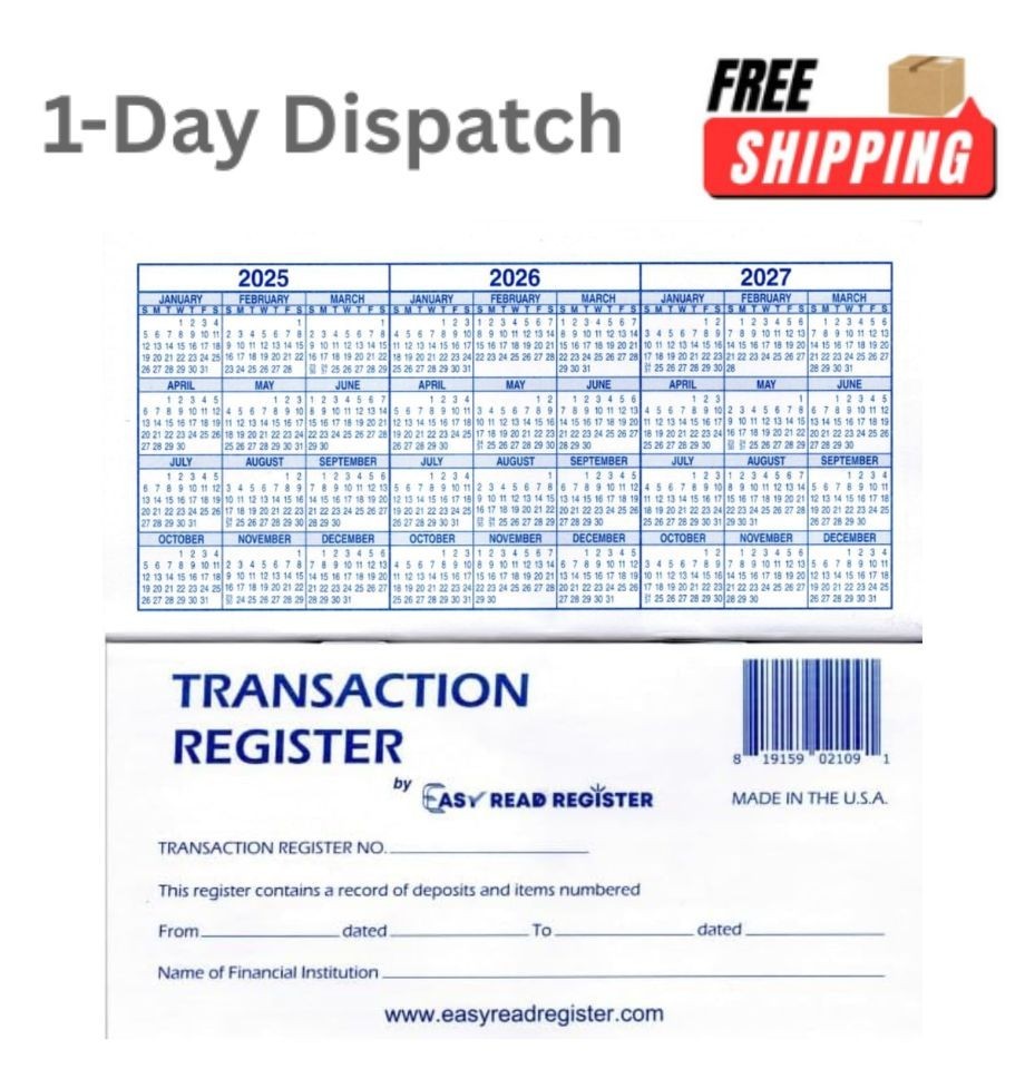 Easy Read Register 12 Checkbook Registers 2025-2027 Calendars Made USA