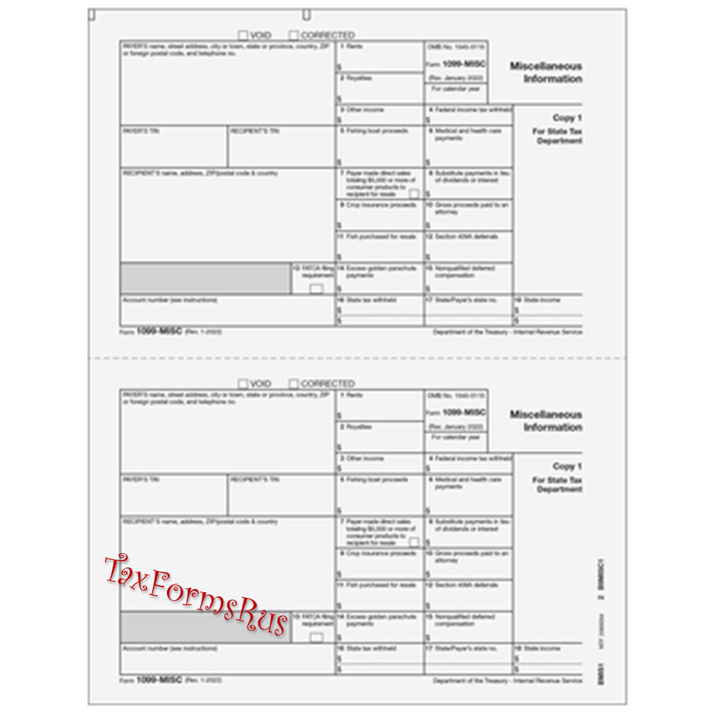 2022 IRS Tax Form 1099-MISC Laser 25 recipients+(3)1096 #MISCS405 2UP 4pt NO Env