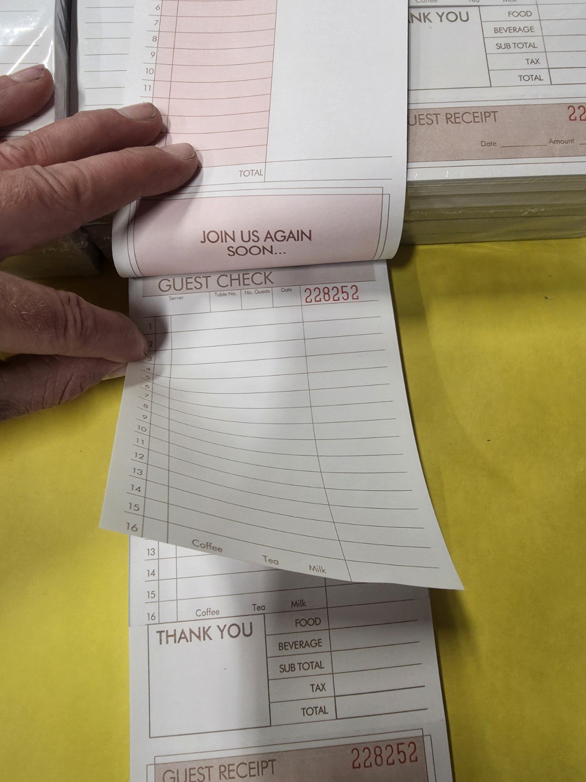 Guest Check Receipt Books 2-Part 50 set per book-40 Books- 2000 Total