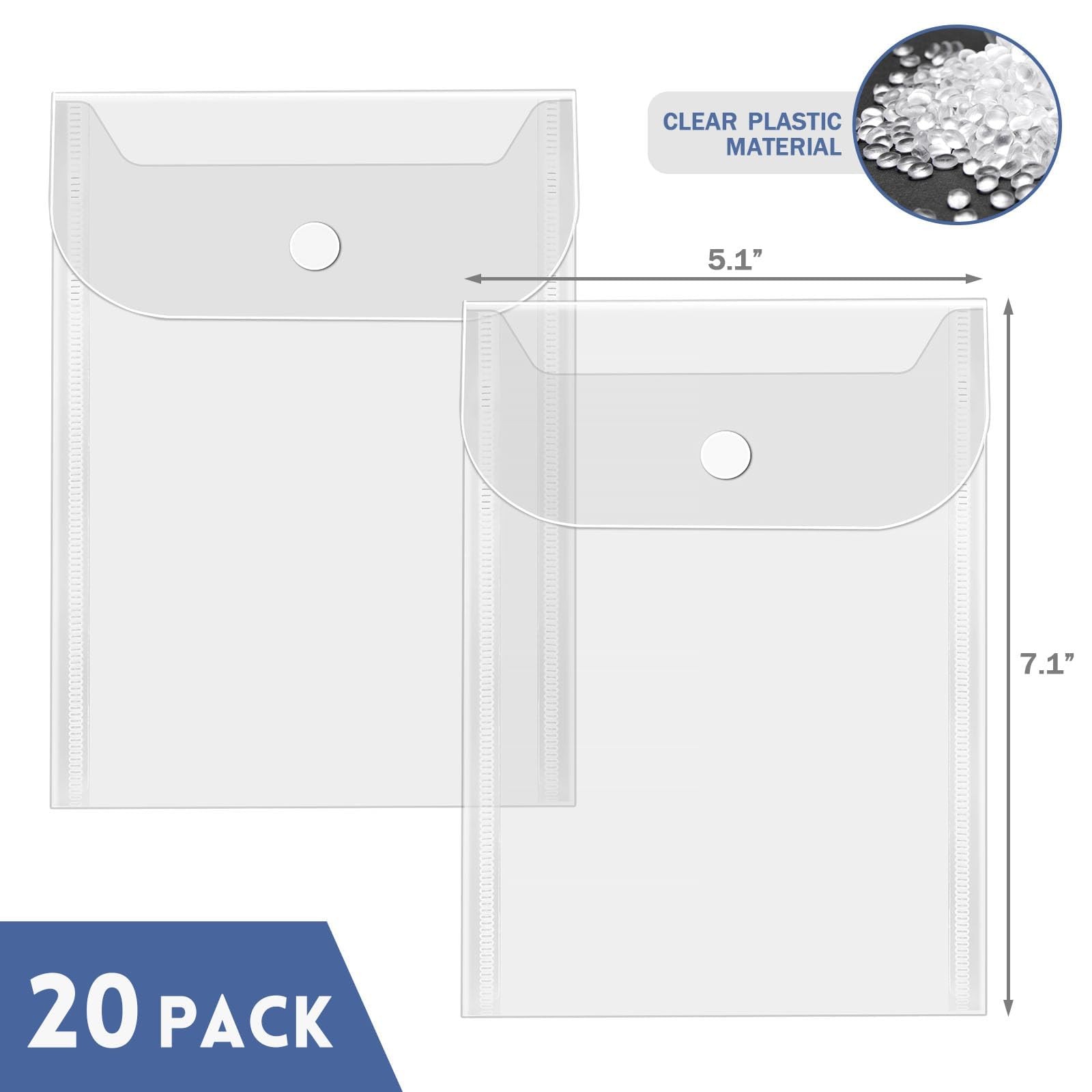 Vmiapxo 20 Pcs Small Plastic Envelopes with Snap 5″ x 7″, Transparent