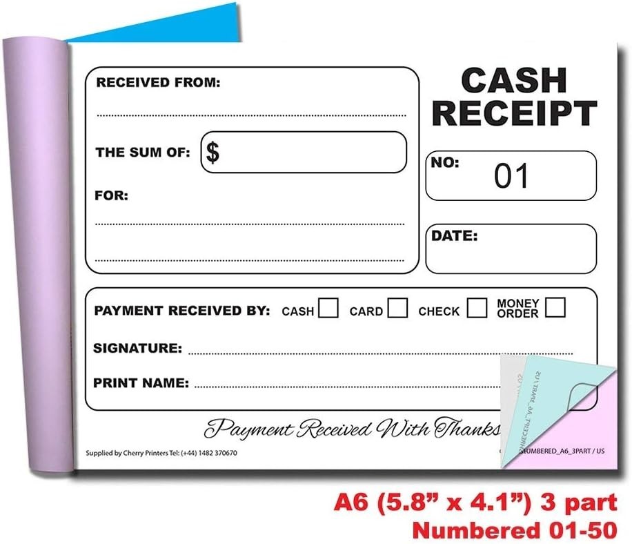 Organized Receipt Book A6, Carbonless & Numbered – 50 Sets for Businesses