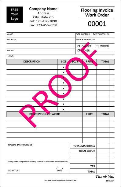 100 Custom Flooring Contractor Invoices, 2 Part Carbonless / 5.5×8.5 / TMG054
