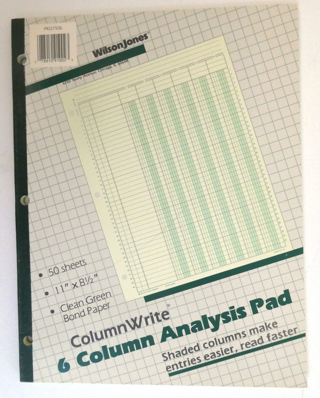 Wilson Jones 6 Column Write Columnar Analysis Pad X4 Green 11 x 8-1/2” PKG7506