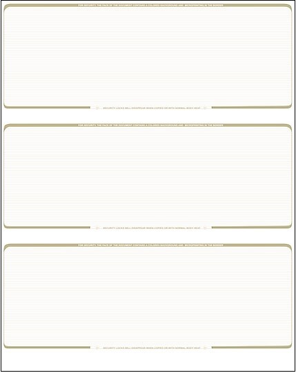 2500 Blank Check Stock Paper – 3 On Page Business Computer Check- Gold Pinstripe