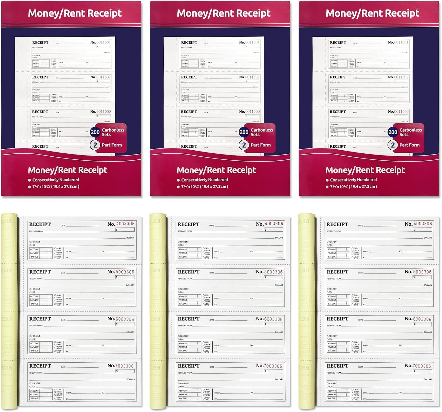 6-Pack Large Cash & Rent Receipt Books, Better Office Products, 2-Part Carbon…