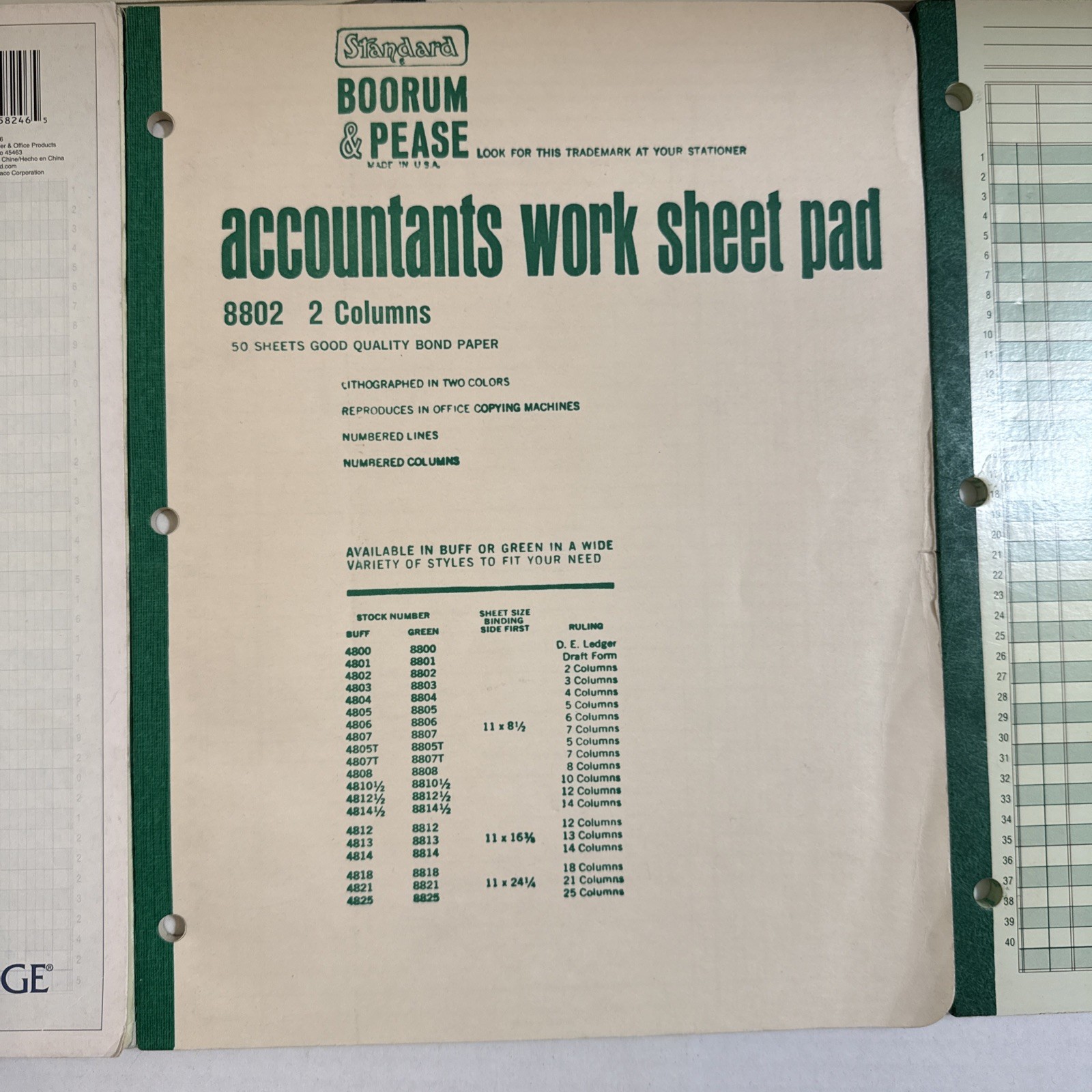 Set Of 5 Vintage Columnar Paper Pads Wilson Jones Boorum & Pease Mead 1968 1986