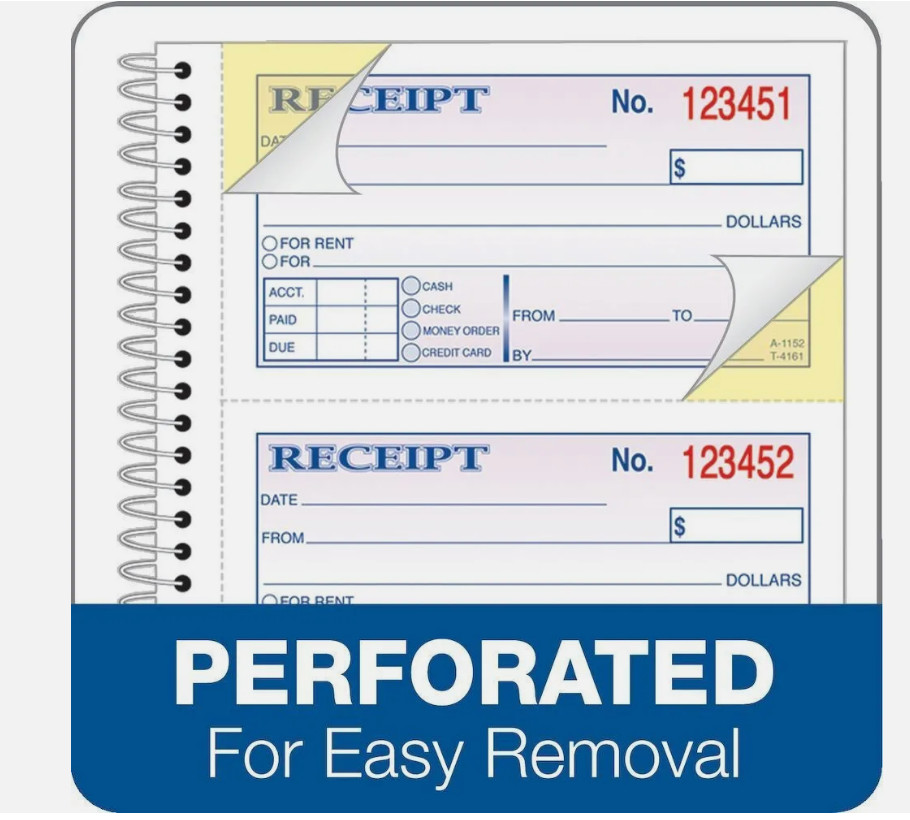 Adams Spiral Money Rent Receipt Books, 2 Part, 5-1/4″ x 11″, 5 Pack (1000 Forms)