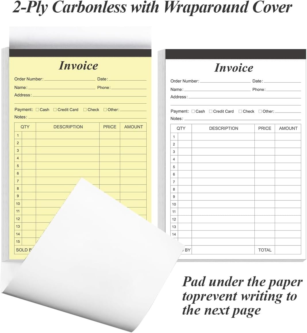 Invoice Receipt Book with Cardboard 2-Part Carbonless, 5.5″ X 8.5″ Order Forms