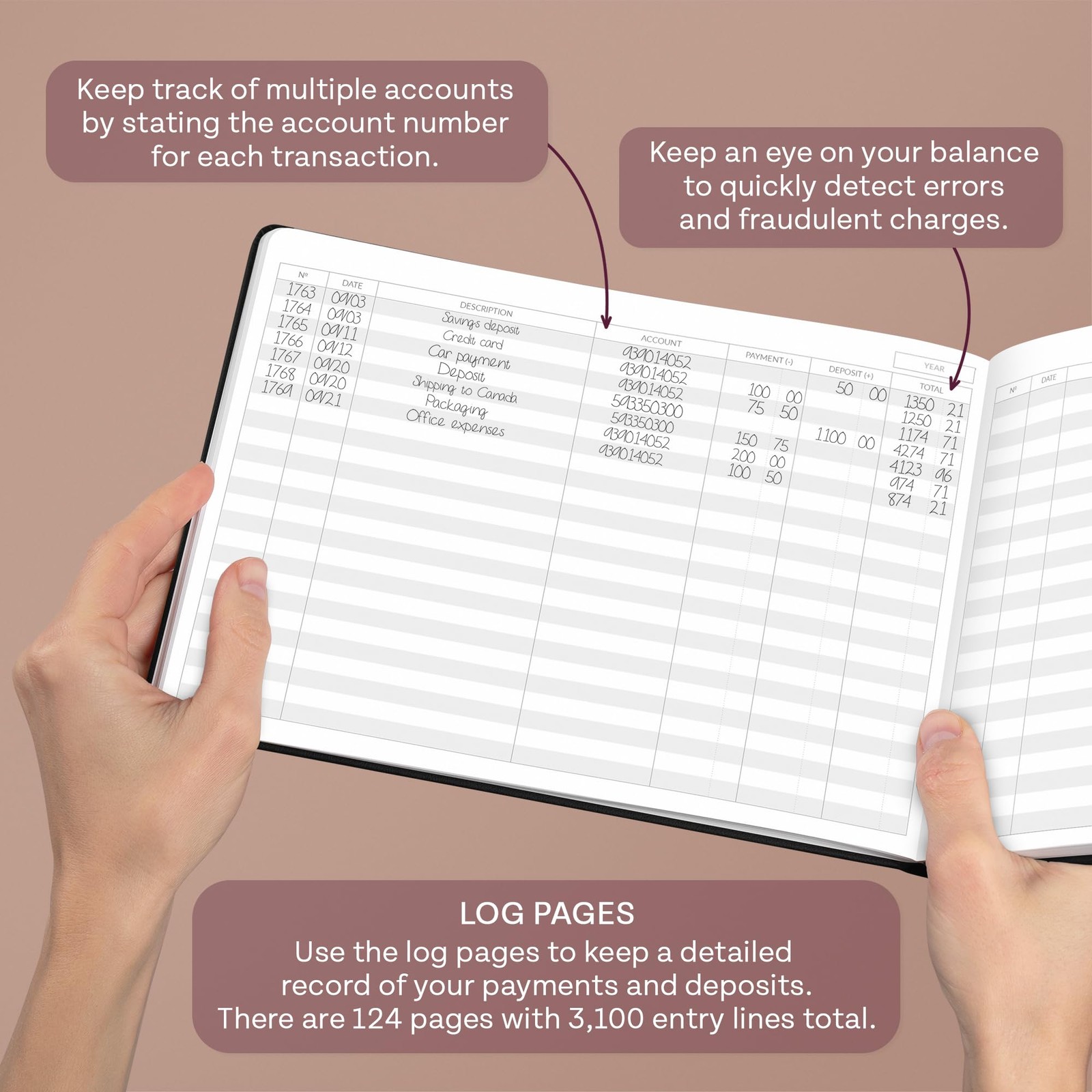 Skyline Accounting Ledger Horizontal – Smaller Than A4 (10″ x 7”), Black