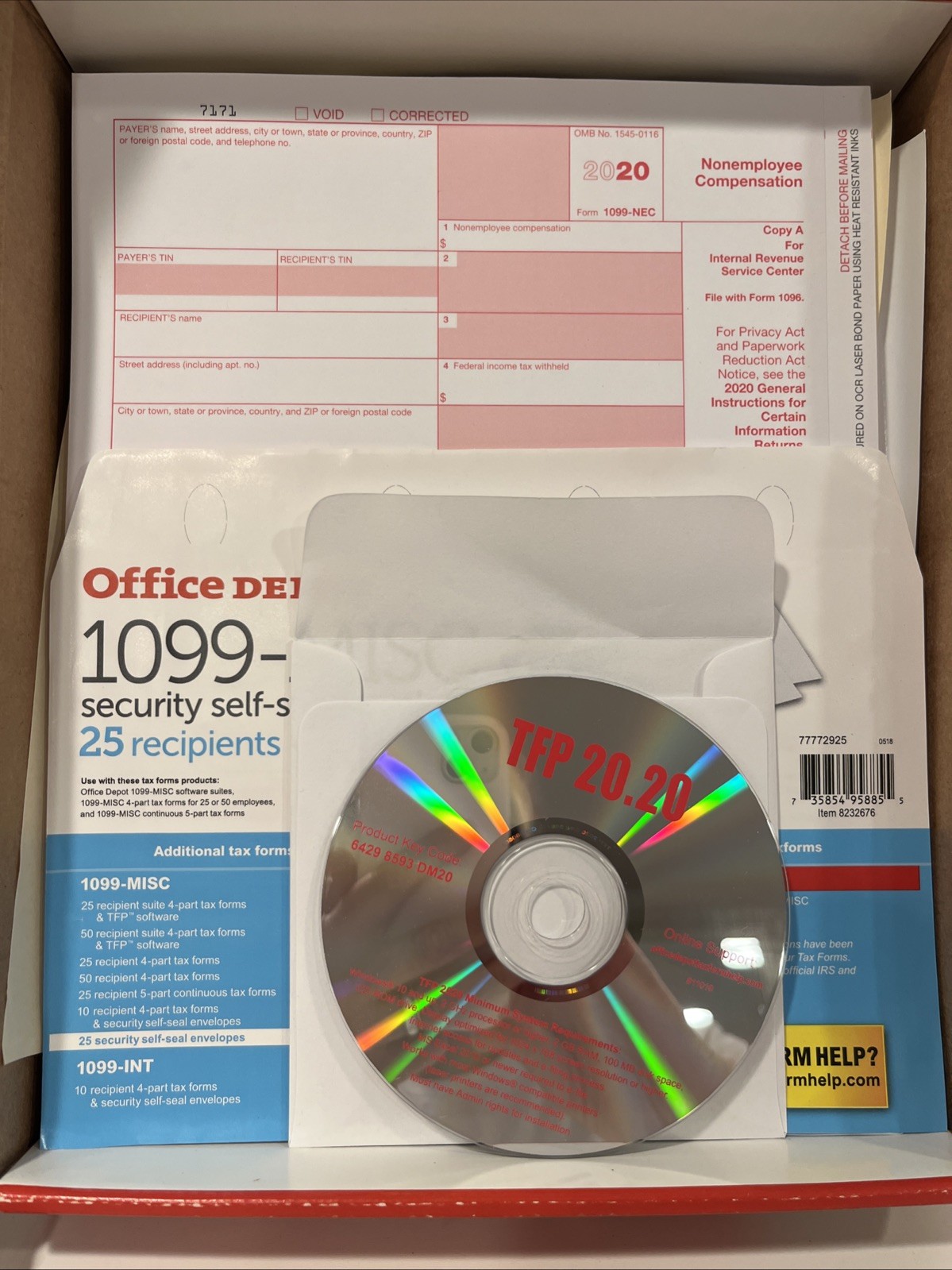 Office Depot Laser Link Software Suite W-2 + 1099-Misc 50 Employees 2019 USA W2