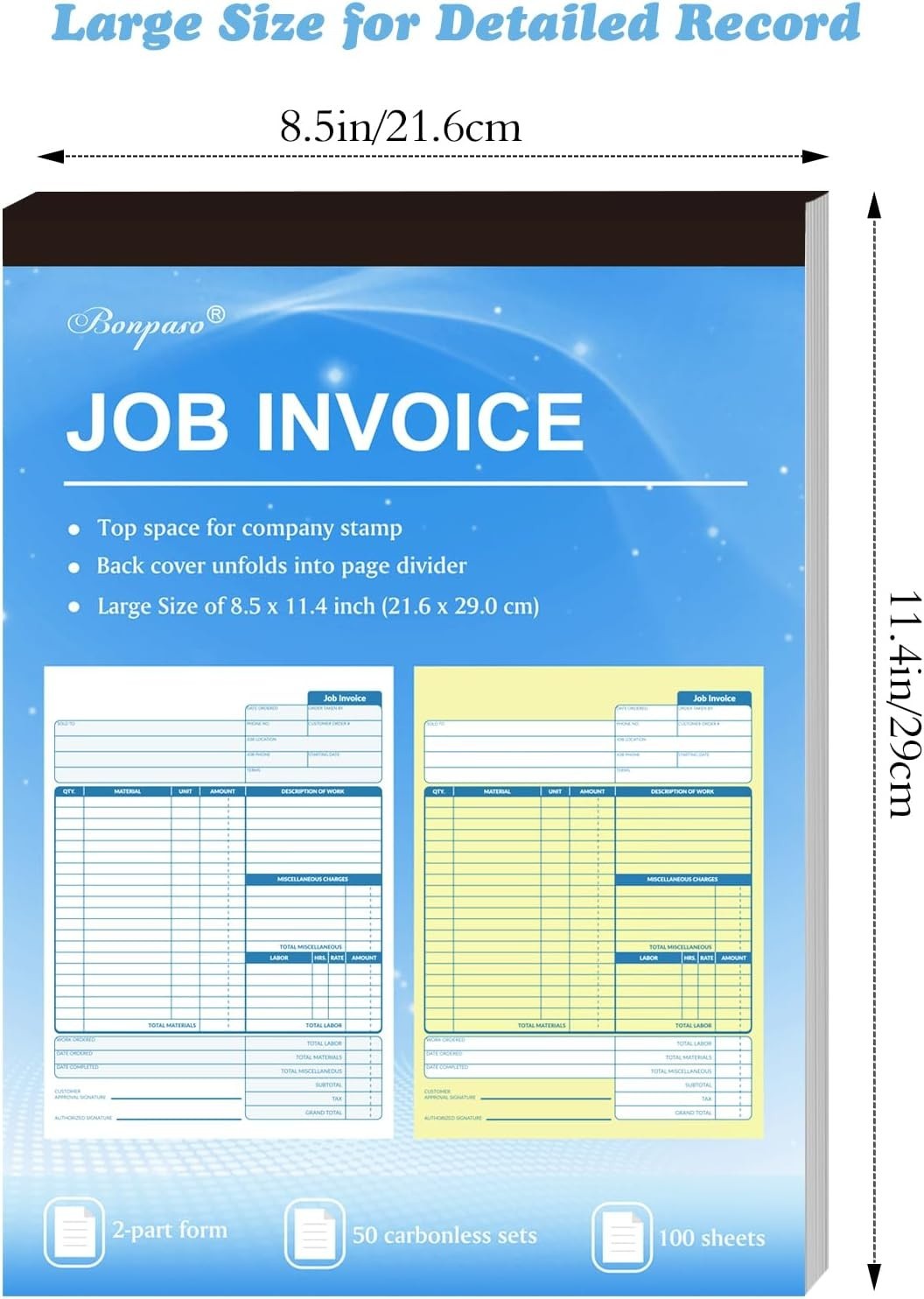 Large Job Work Order Forms, Job Invoice Forms/Receipt Book with Carbonless Co…