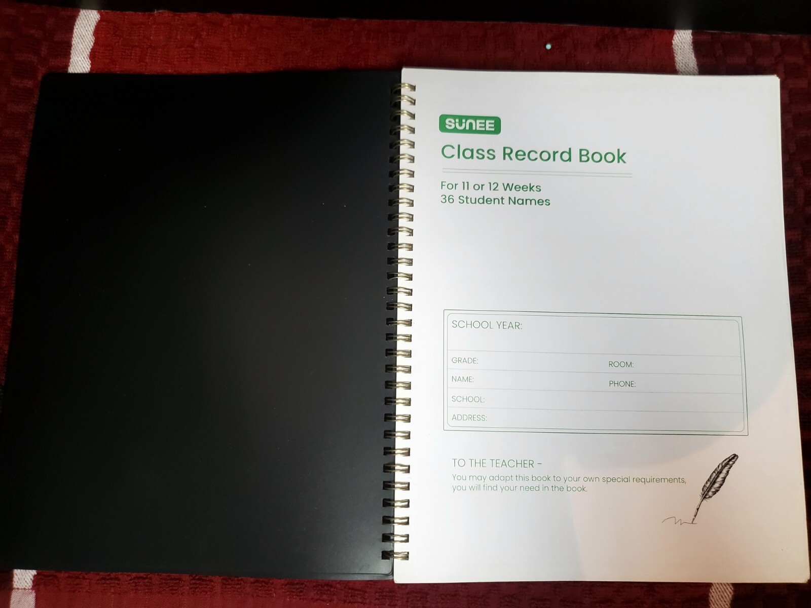 SunEE Teacher Class Record Book for 11-12 weeks,36 Names, 8.5×11 Inch, 102 Black