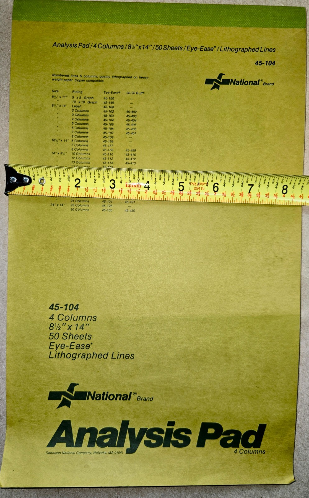 Vintage National Brand 4 Column Analysis Pad 45-104 – 14″ x 8 1/2″ x 1/4″ Thick
