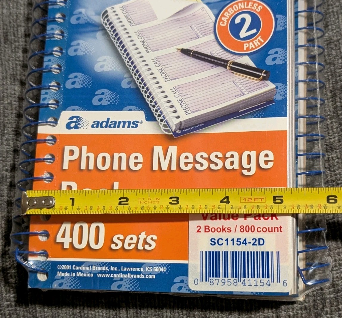 Adams Phone Message Book 400 Sets x2 = 800 Value Pack SC1154-2D Sealed Brand New