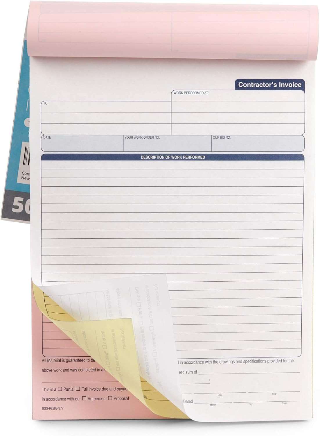 Blue Summit 50 Contractor Invoice Receipt Books, Estimate Book Contractor with B