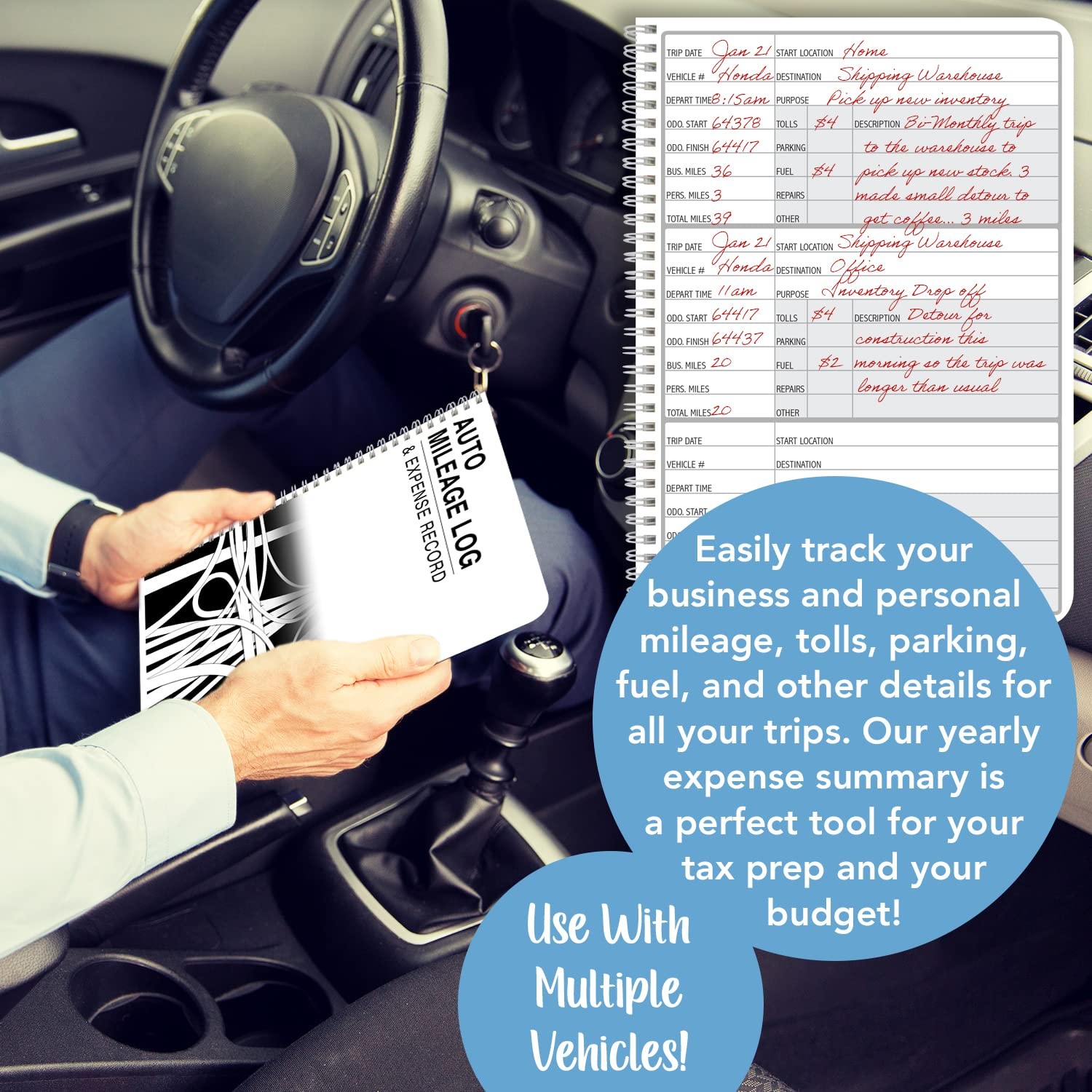 BookFactory Mileage Log Book Auto Expense Record 5″ x 7″, White