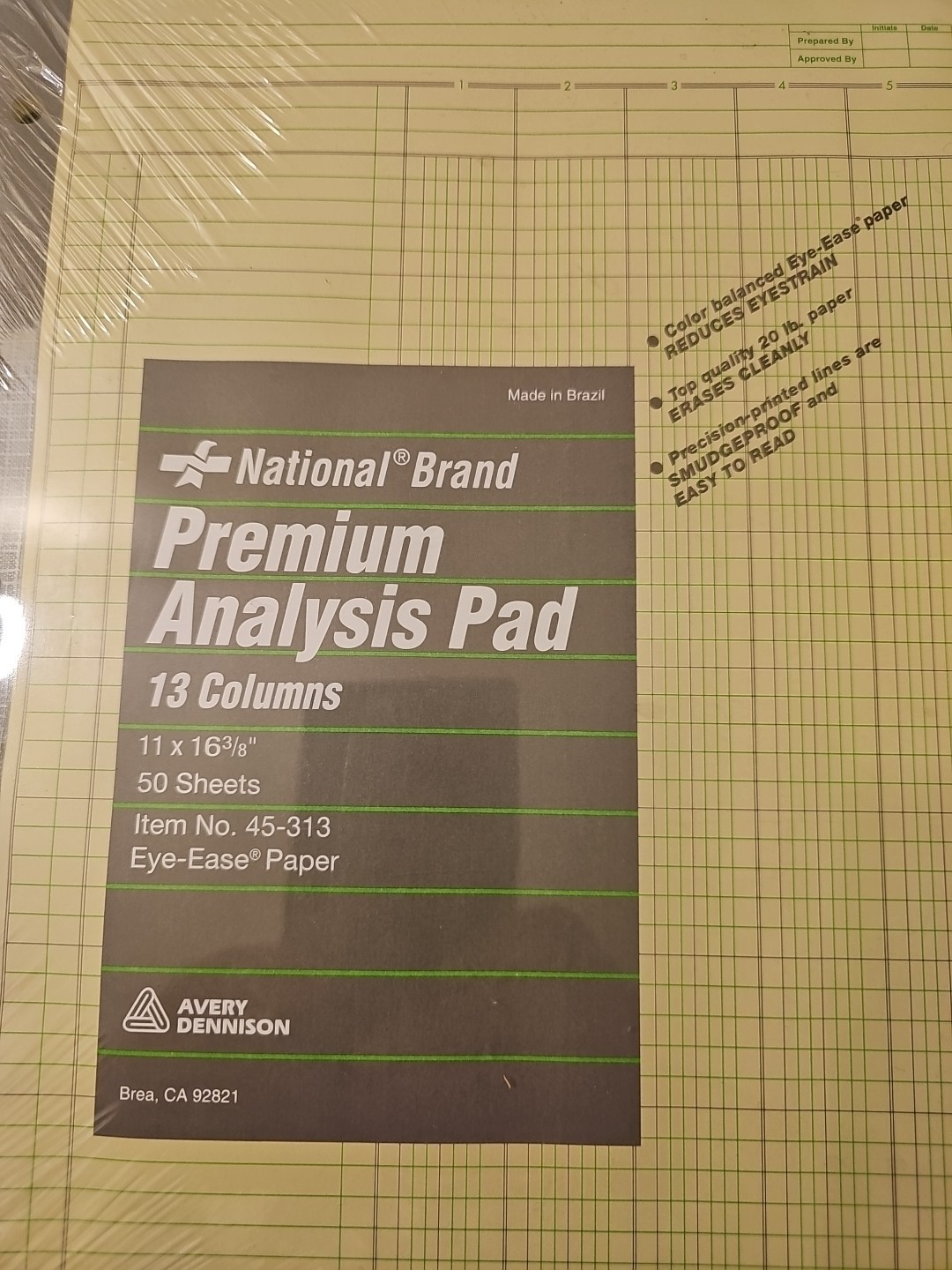 50 Sheets Premium Analysis Pad, 13 Columns, Green Paper, 11 x 16.375″