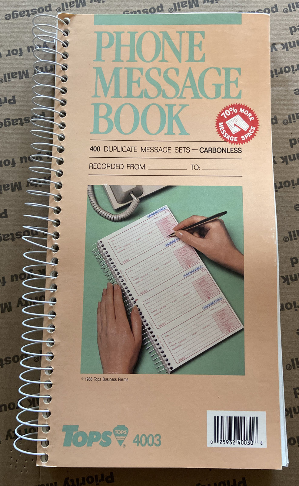 Tops 4003 Phone Message Book 400 Duplicate Carbonless Forms Free Shipping