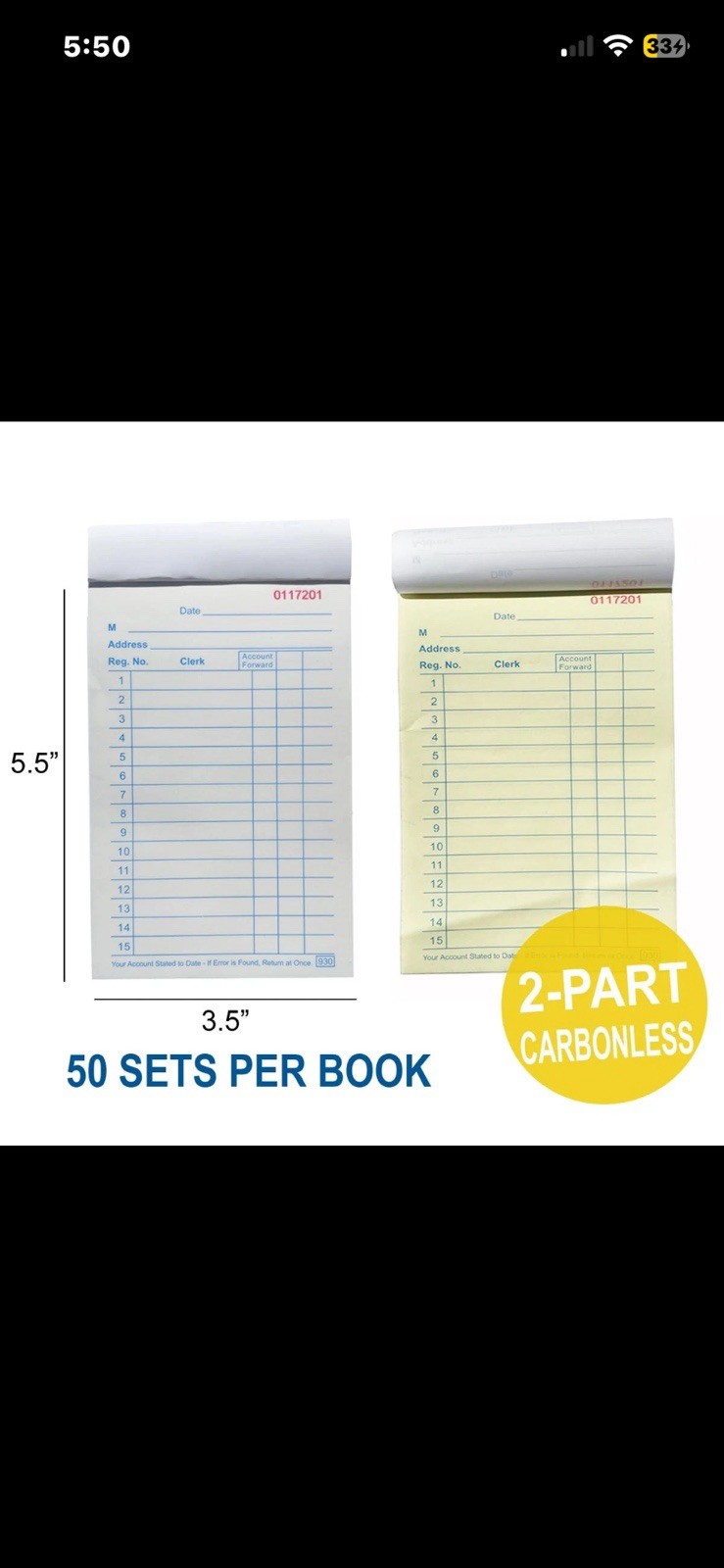 10 Pack 3.5″ x 5.5″Sales Order Forms Carbonless Duplicate Receipt Book*USA SELL