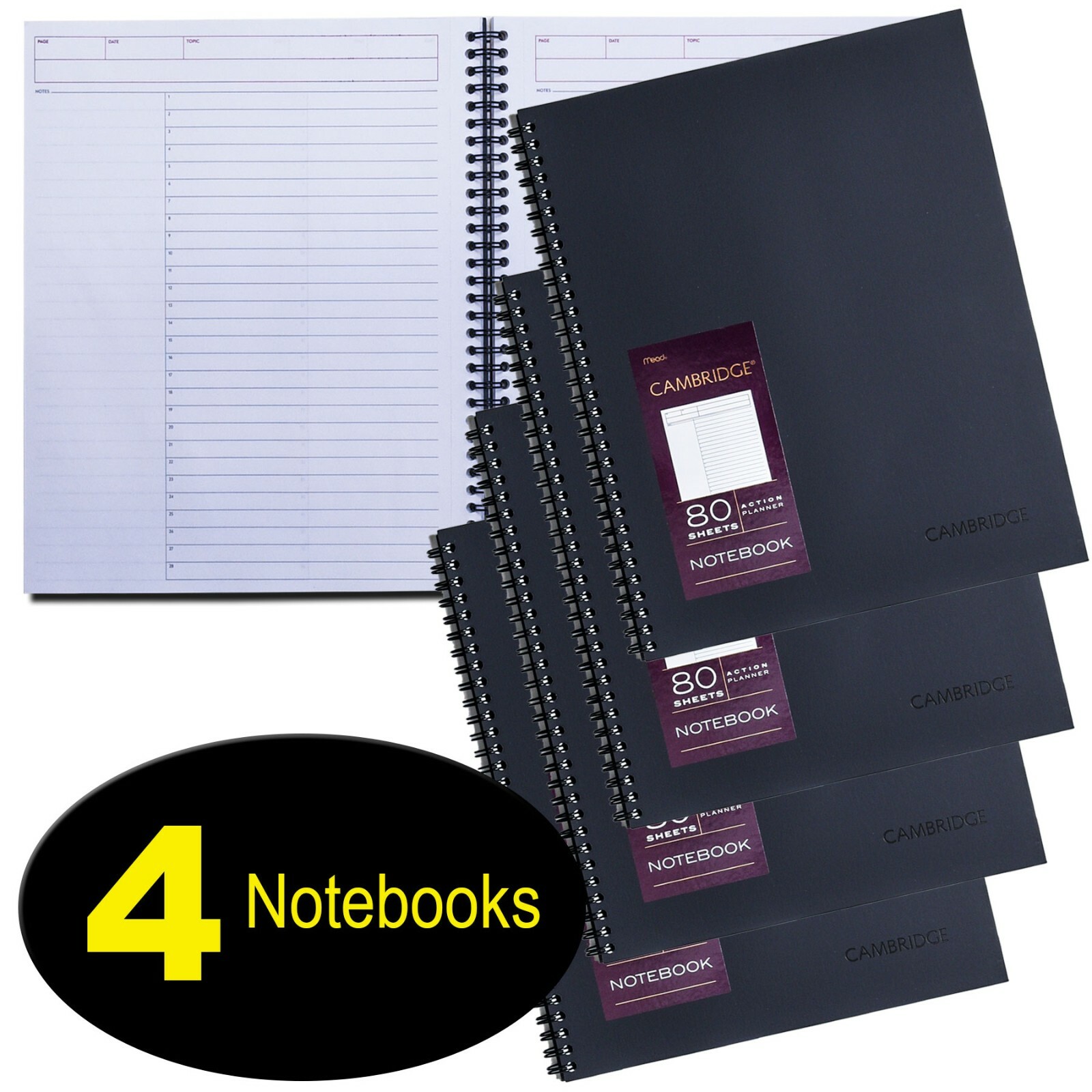 Mead Cambridge 06064 Action Planner Notebook, 80 Sheets, 8.25 x11″, 4 Notebooks