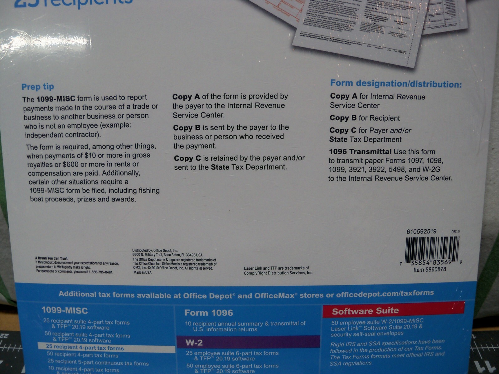 Office Depot 1099-MISC Tax Forms 2019, 2-Up, 4-Part 8-1/2″ x 11″, 25-PK Staples