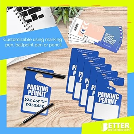 Better Office Products 50-Pack Parking Permit Hang Tags, 3″x5″, Blue Placards