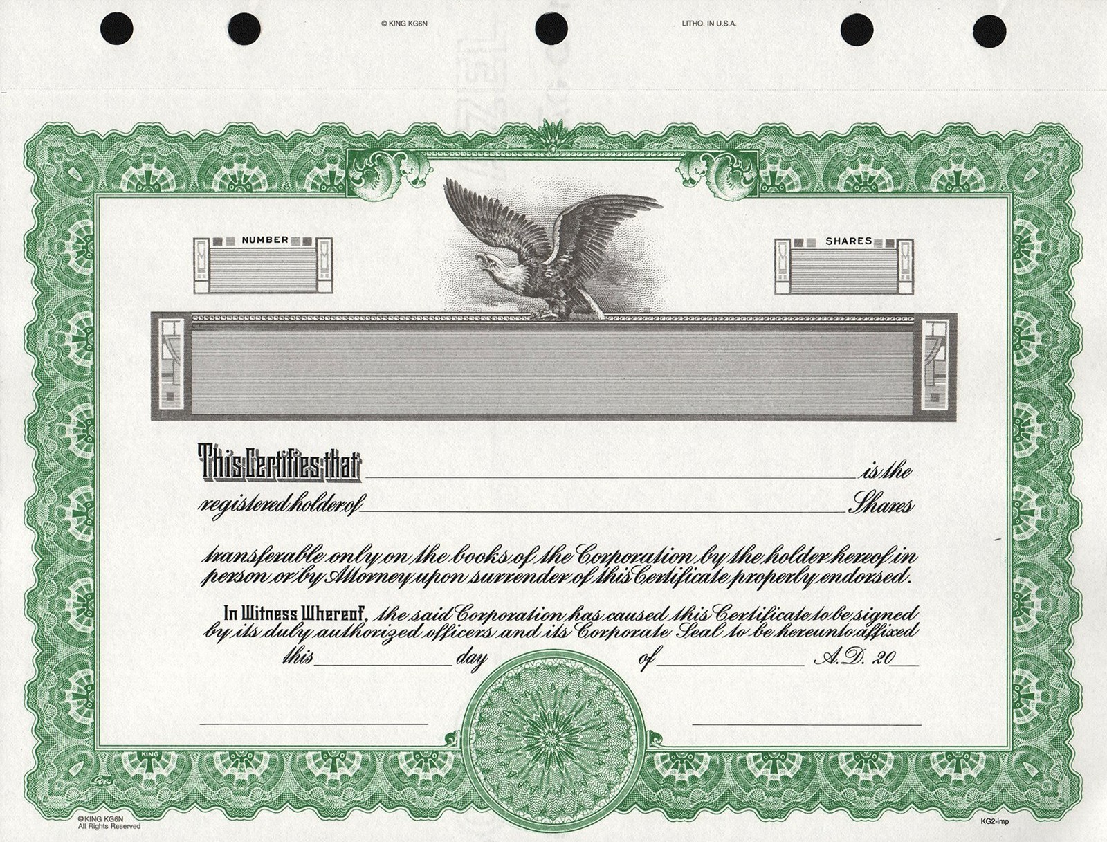 Goes KG2 Stock Certificate, Green, 15-Pack