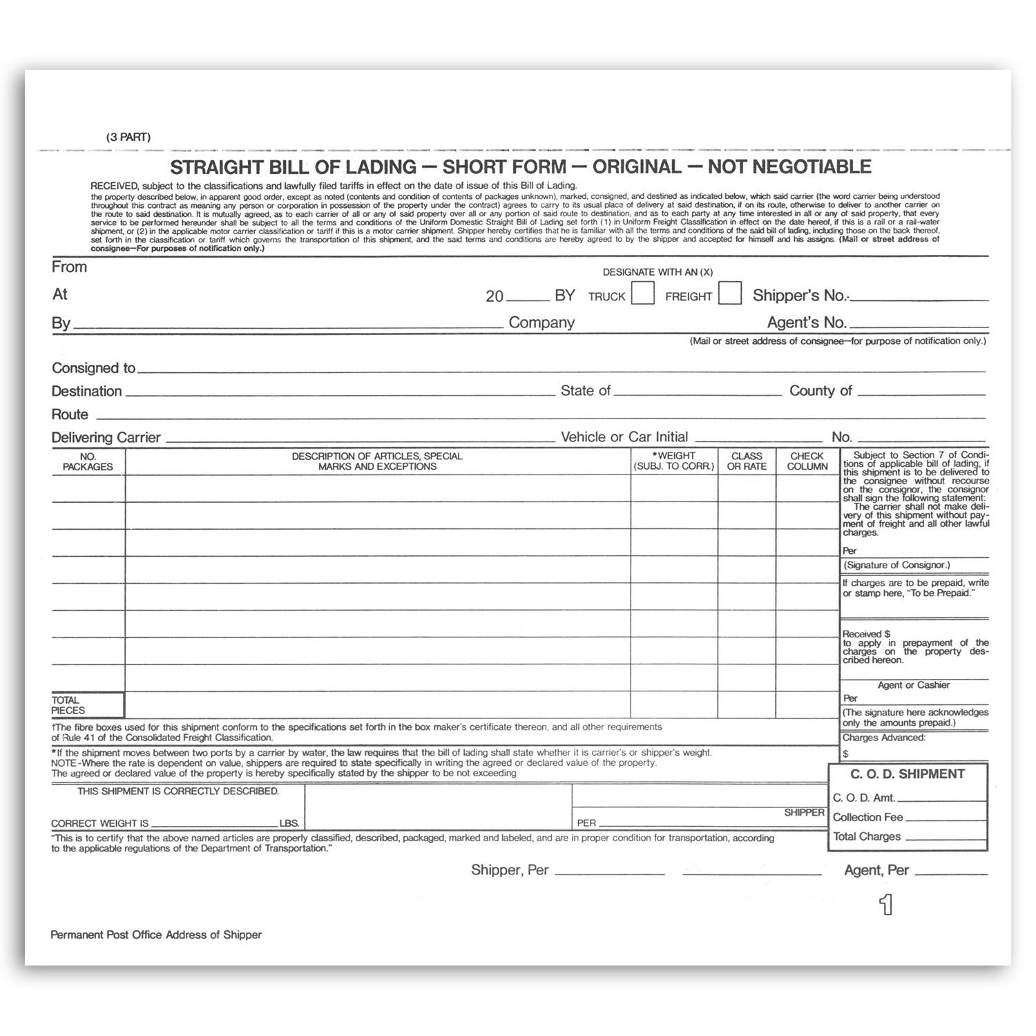 NextDayLabels – Short Form Straight Bill of Lading, 8-1/2 x 7″, 3 Part NCR Ca…