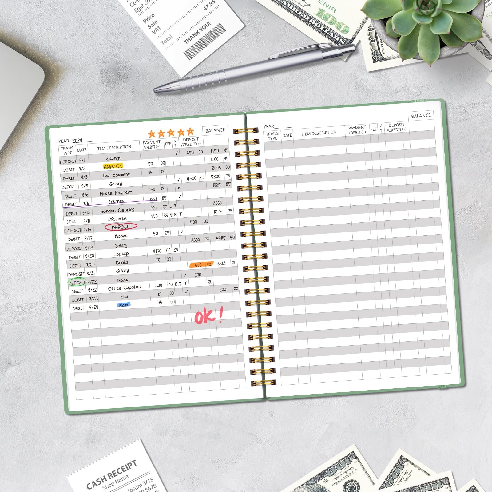 Accounting Ledger Book for Small Business Medium(8.4″ x 6.1″ ), Green