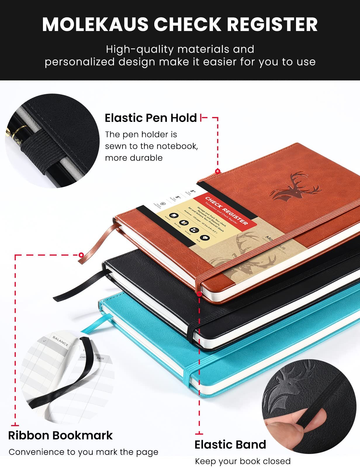 Check Registers for Personal Checkbook,Checkbook A5 (5.8″ x 8.3″), Black