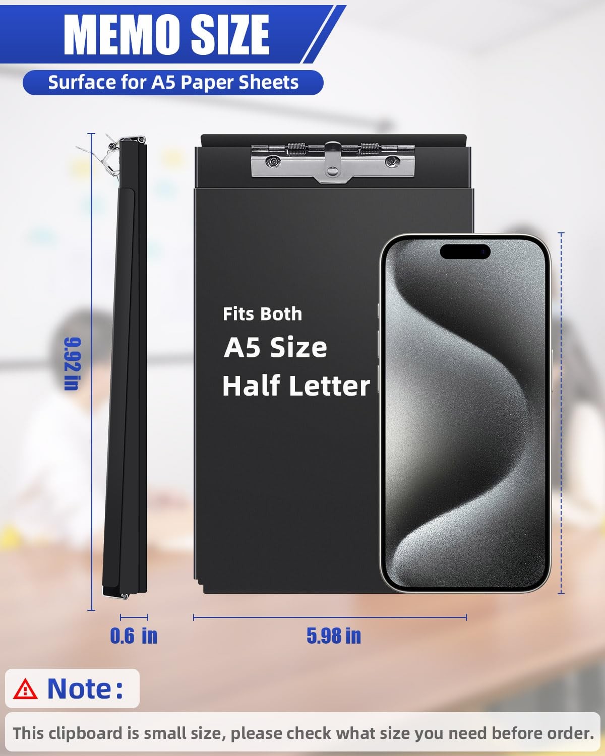 A5 Metal Clipboard with Storage Memo Size (1 Pack), Frosted Black (Memo Size)