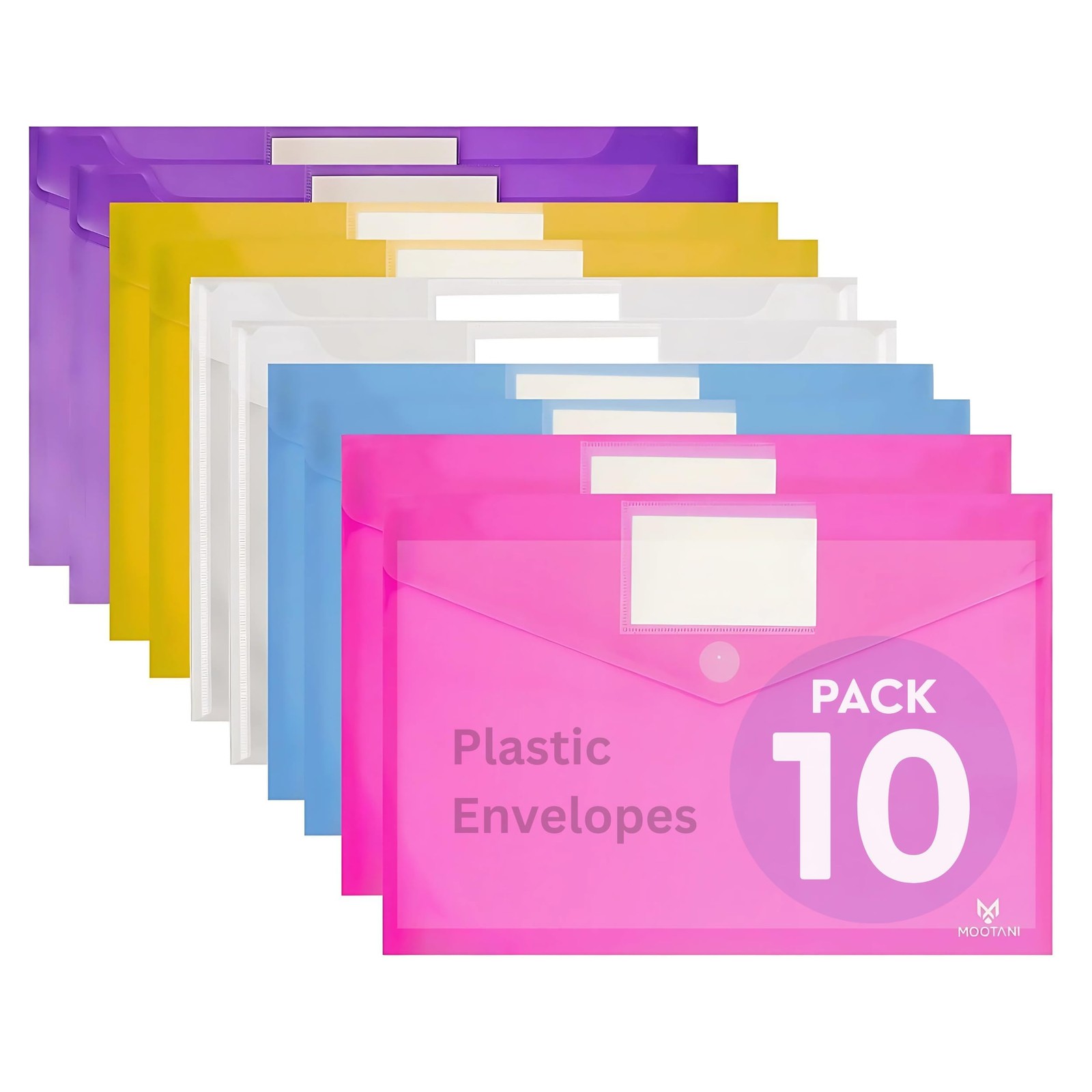 MOOTANI 10 Pack Plastic Pink, Sky Blue, Yellow, Transparent, Purple