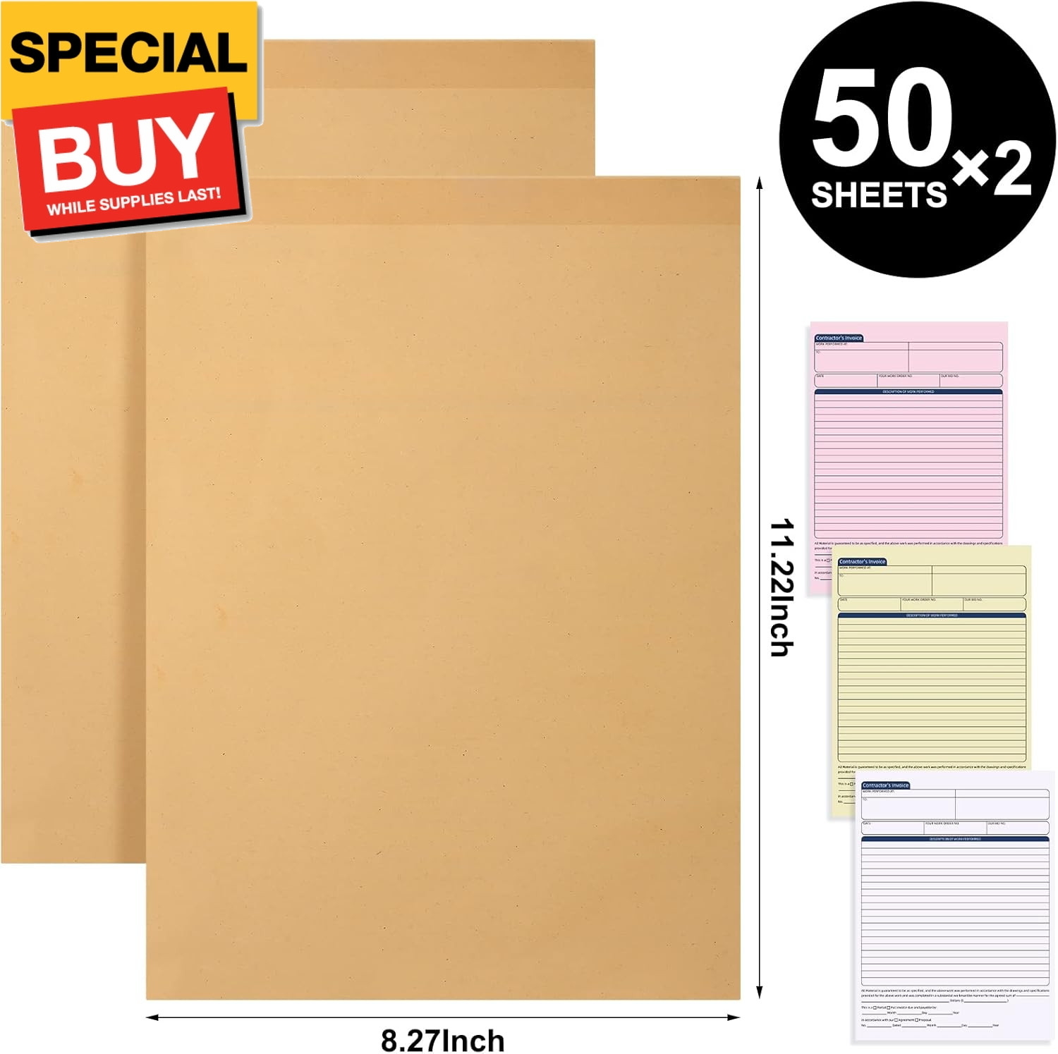 2 Pcs Contractors Invoice Book Carbonless Forms Receipt 8.5 x 11 Inch Work Order