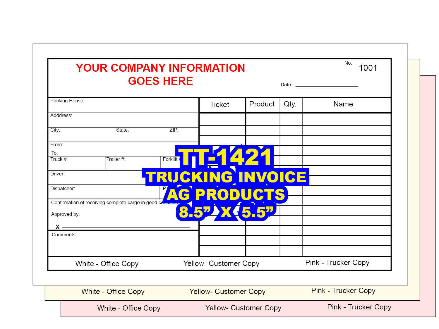 TRUCKING INVOICE AGRICULTURE CUSTOM PRINTED 2 or 3 Part Carbonless Forms