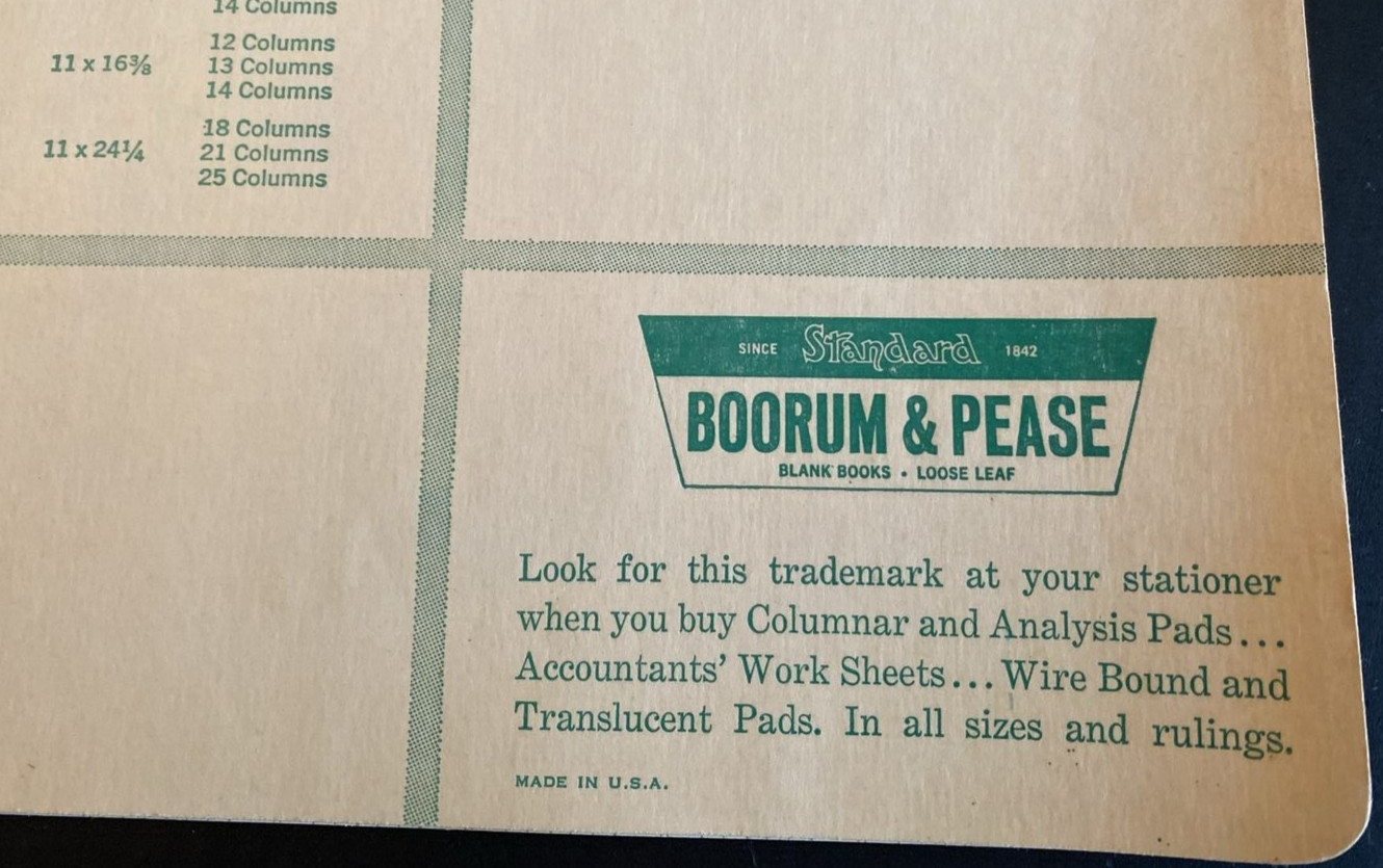 Vtg Boorum & Pease Columnar Acctg Pad 6 Column 8806 46 Unused, Blank Green Pgs