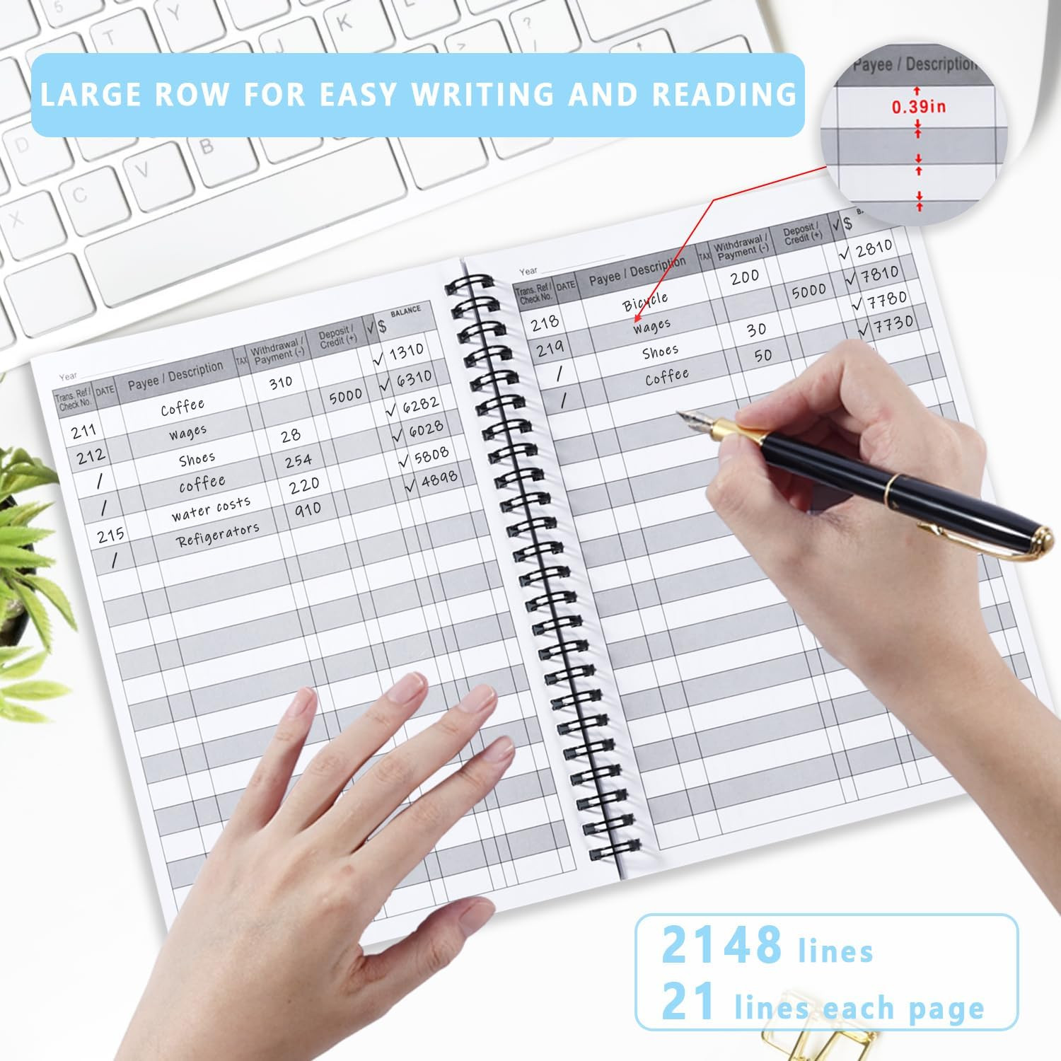 A5 Big Checkbook Register, Check Registers for Personal, Ledge Book