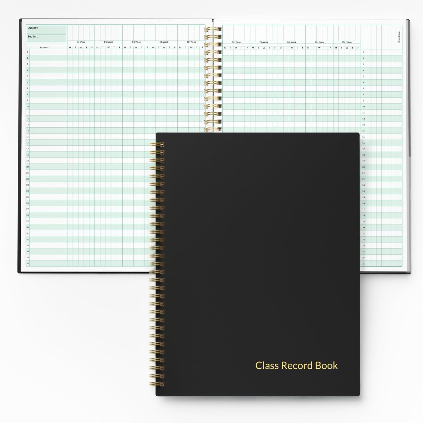 SUNEE Teacher Class Record Book for 9-10 weeks, 36 Names, 8.5×11 Inch, 104 Pages