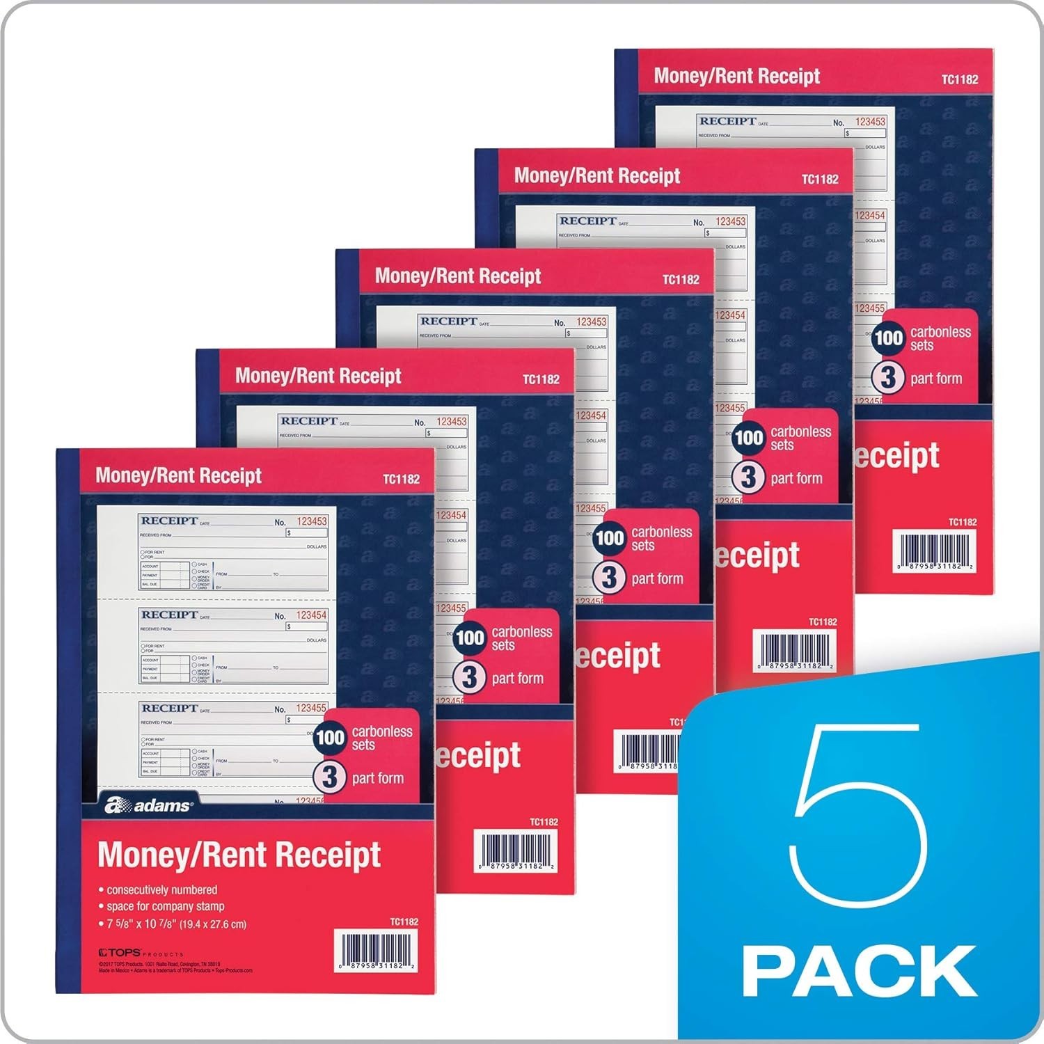 Adams Money and Rent Receipt Books, 3-Part Carbonless, 7-5/8″ x 10-7/8″, Bound 4