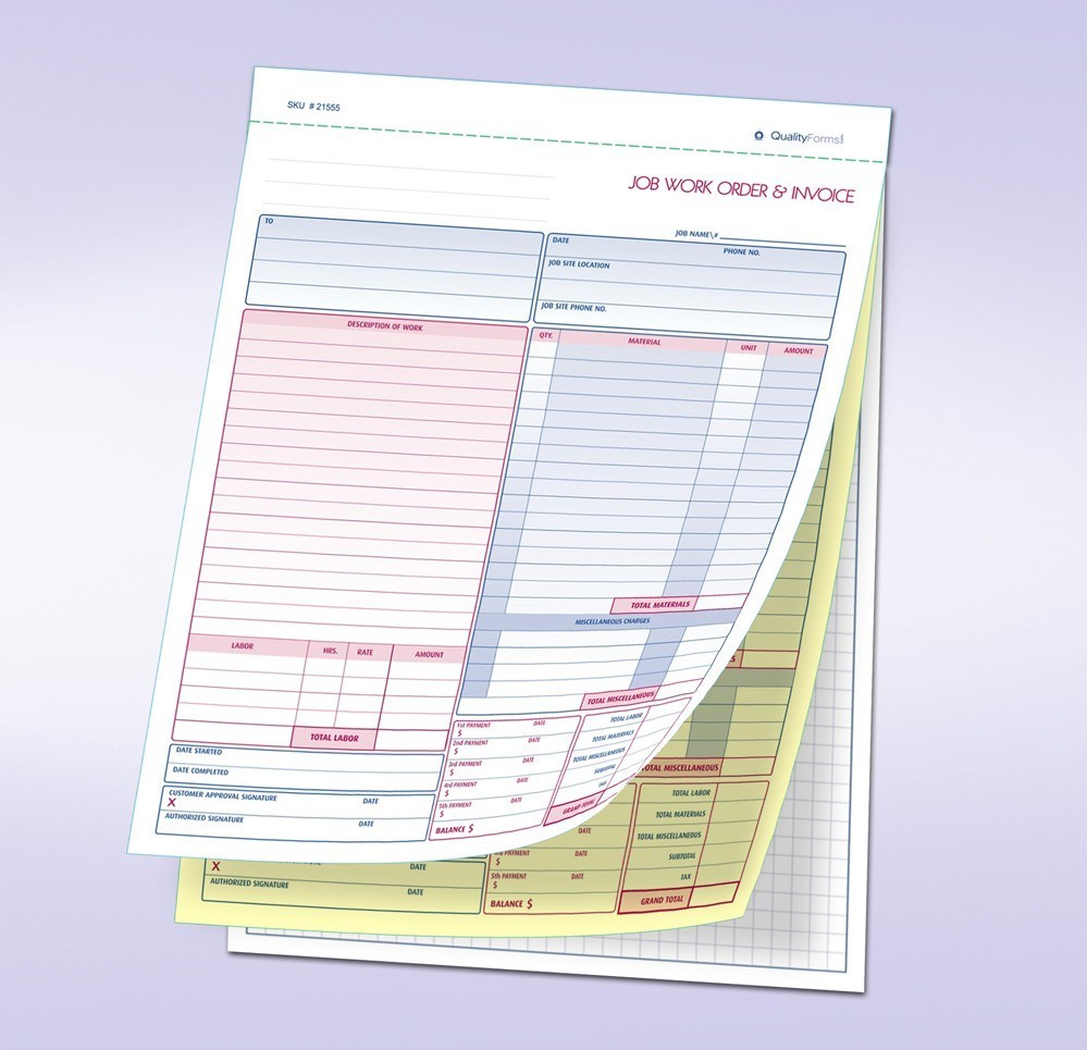 Job Work Order Invoice & Grid Sheet 2 Part Carbonless Plus a Grid Sheet 100 Sets