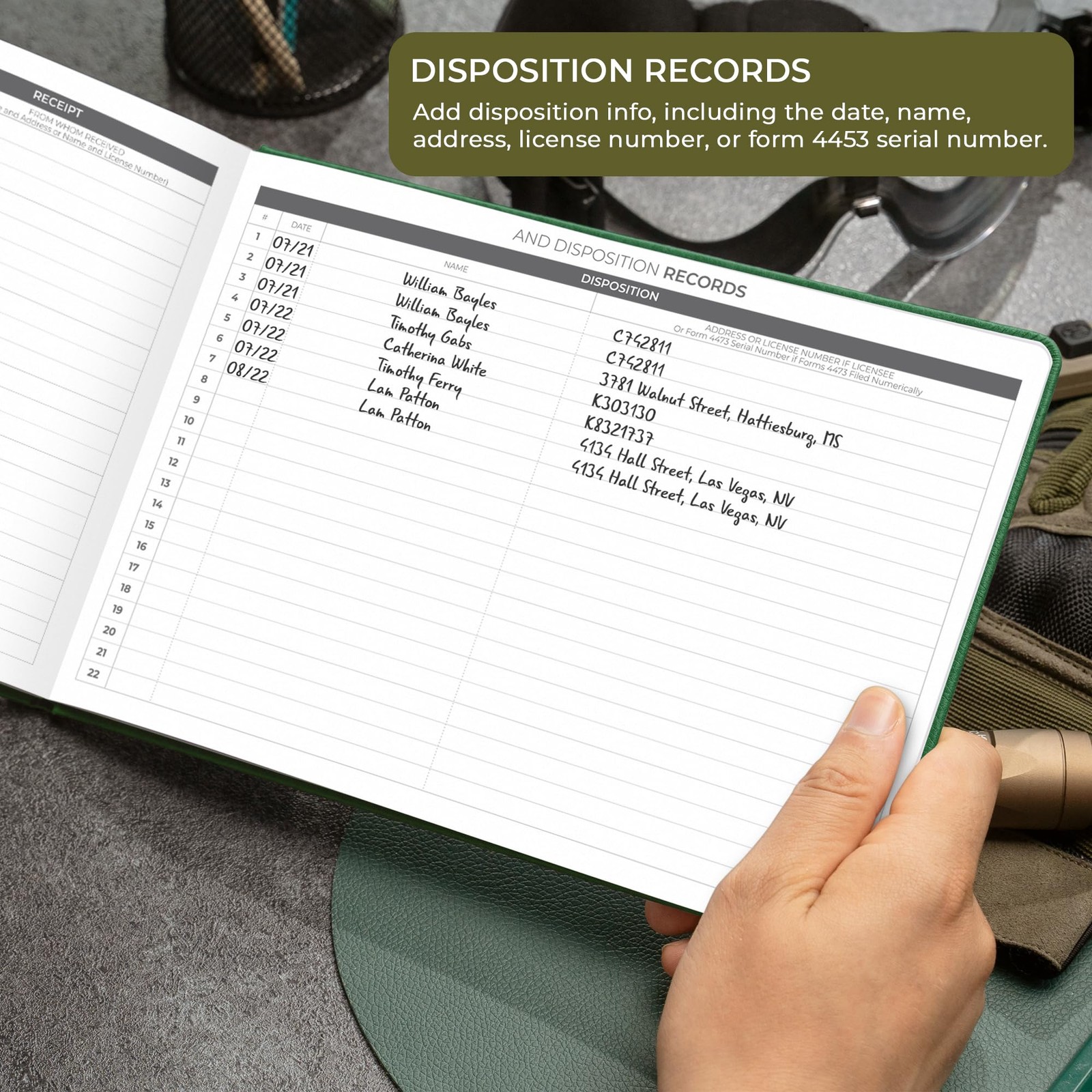 Clever Fox Firearms Record Book – Smaller Than A4 (10″ x 7″), Dark Green