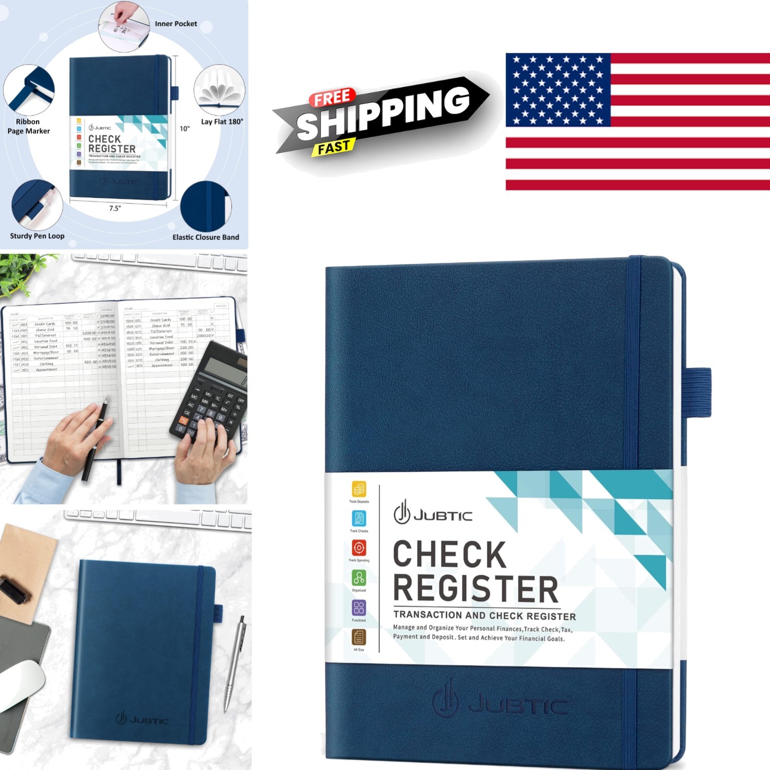 Budget Tracker Notebook 7.5×10 Inch Navy Blue for Personal and Business Use