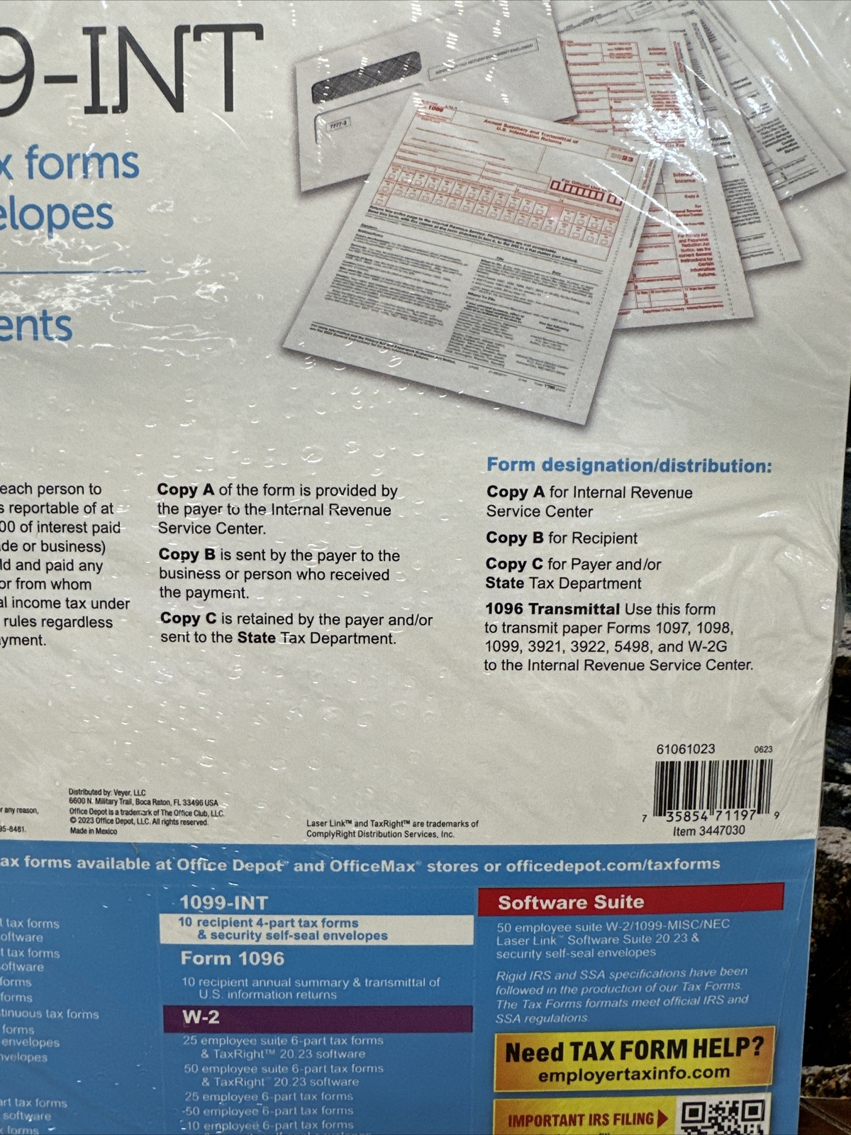 2023 Office Depot 1099-INT Tax Forms w Envelopes 4-Part 10-PK Staples USA 2023