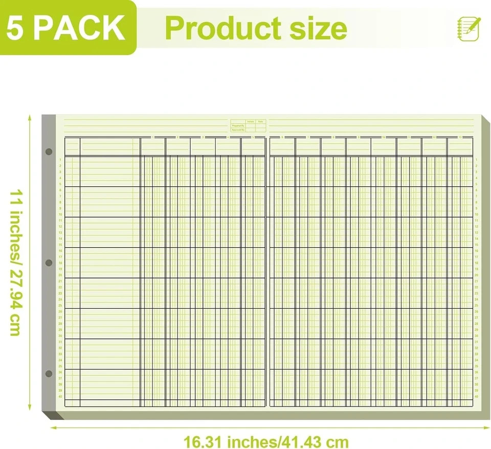 5 Pack Columnar Analysis Pad, 250 Sheets, 13 Columns, 16.31″x11″, 3-Hole Account