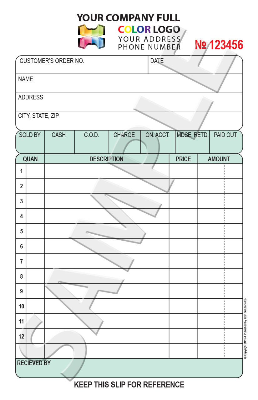 100 Color Carbonless Customized Customer Order Form / Invoice