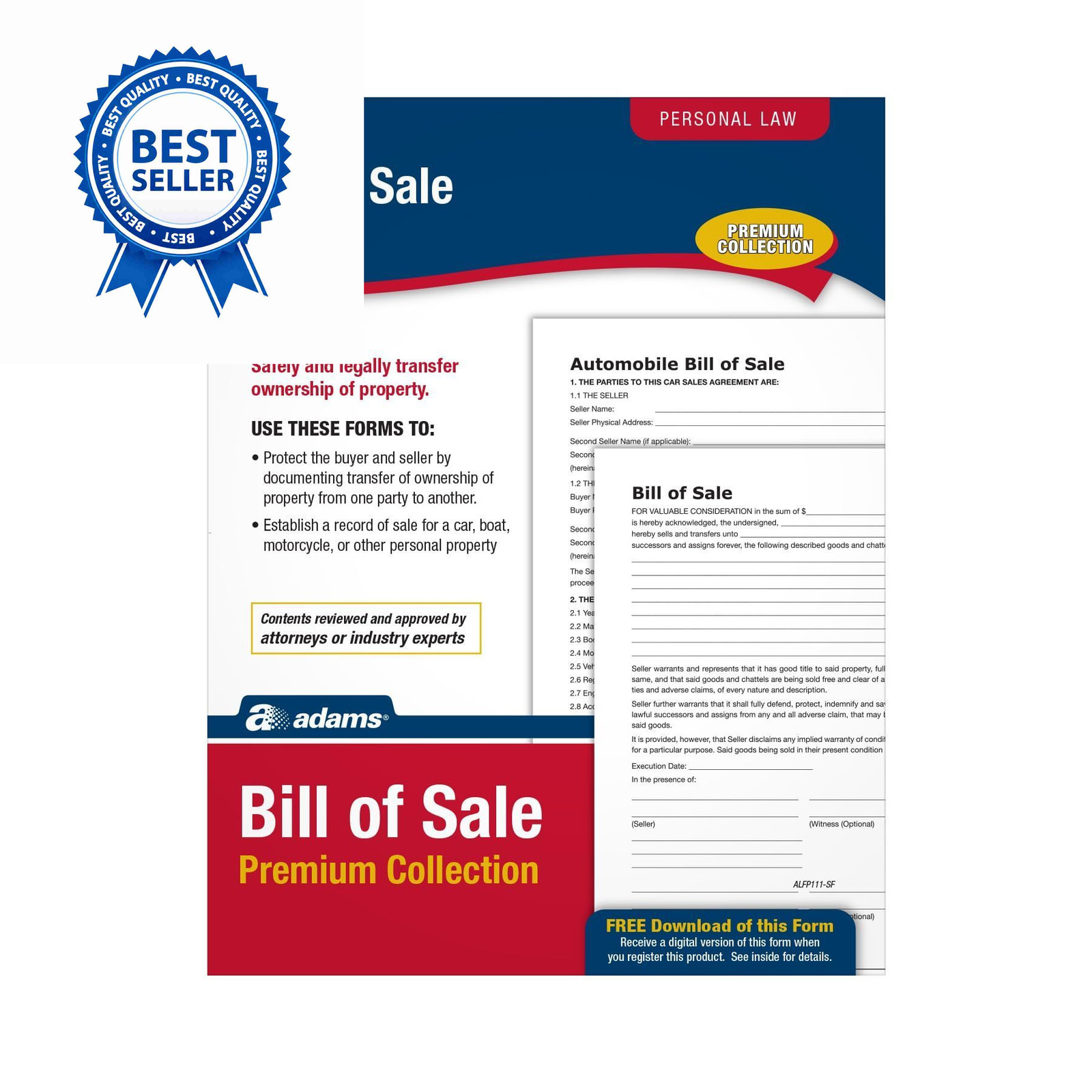 Adams Bill of Sale Forms Pack, Includes 2 Motor Vehicle 8.5 x 11 inch, White